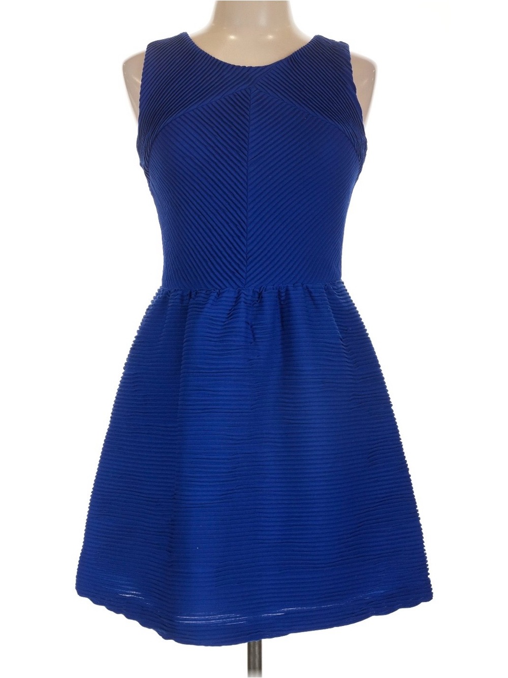 Blue Textured Sleeveless Fit & Flare Dress